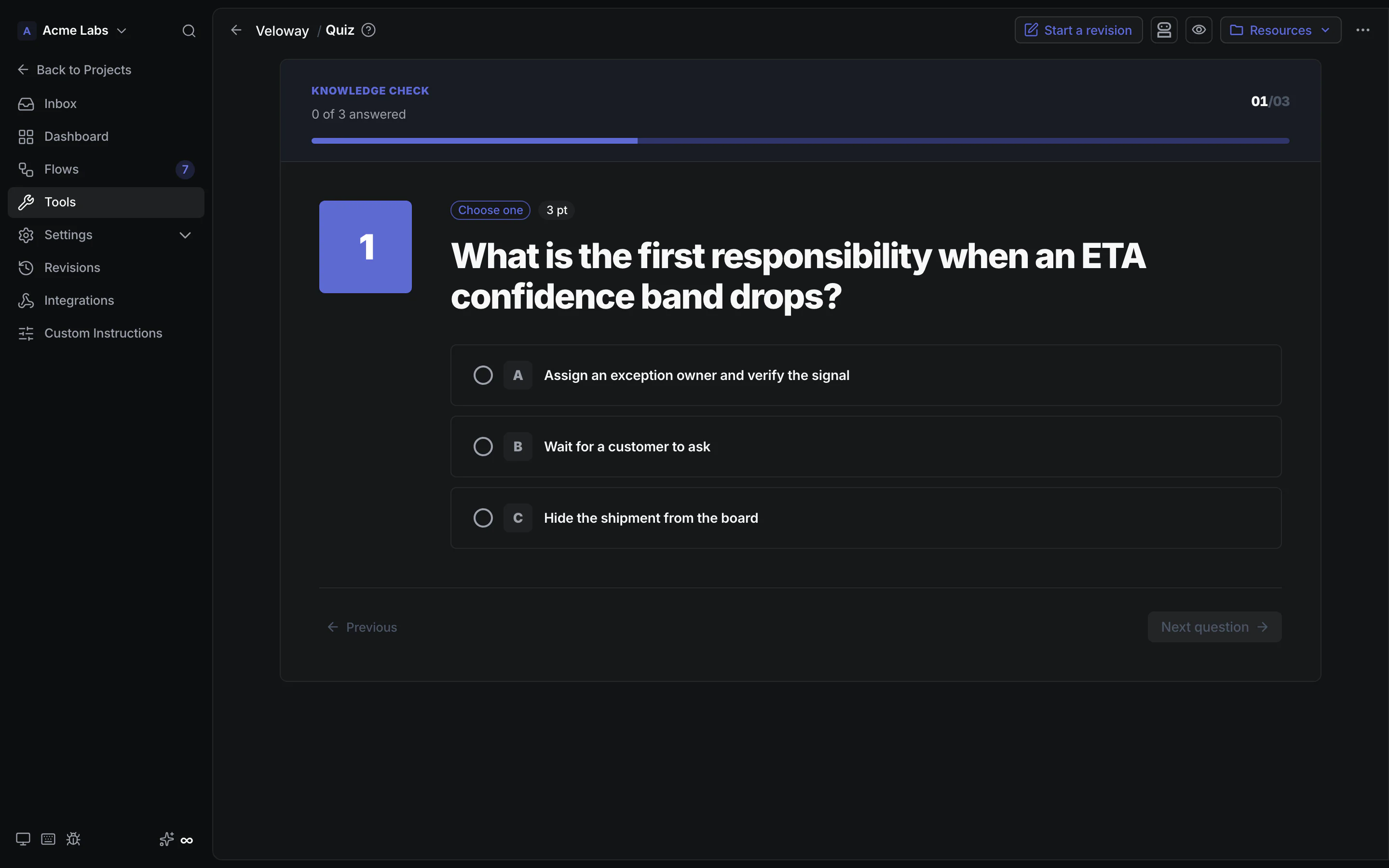 CrystalSpec Quiz with a Veloway ETA ownership question.