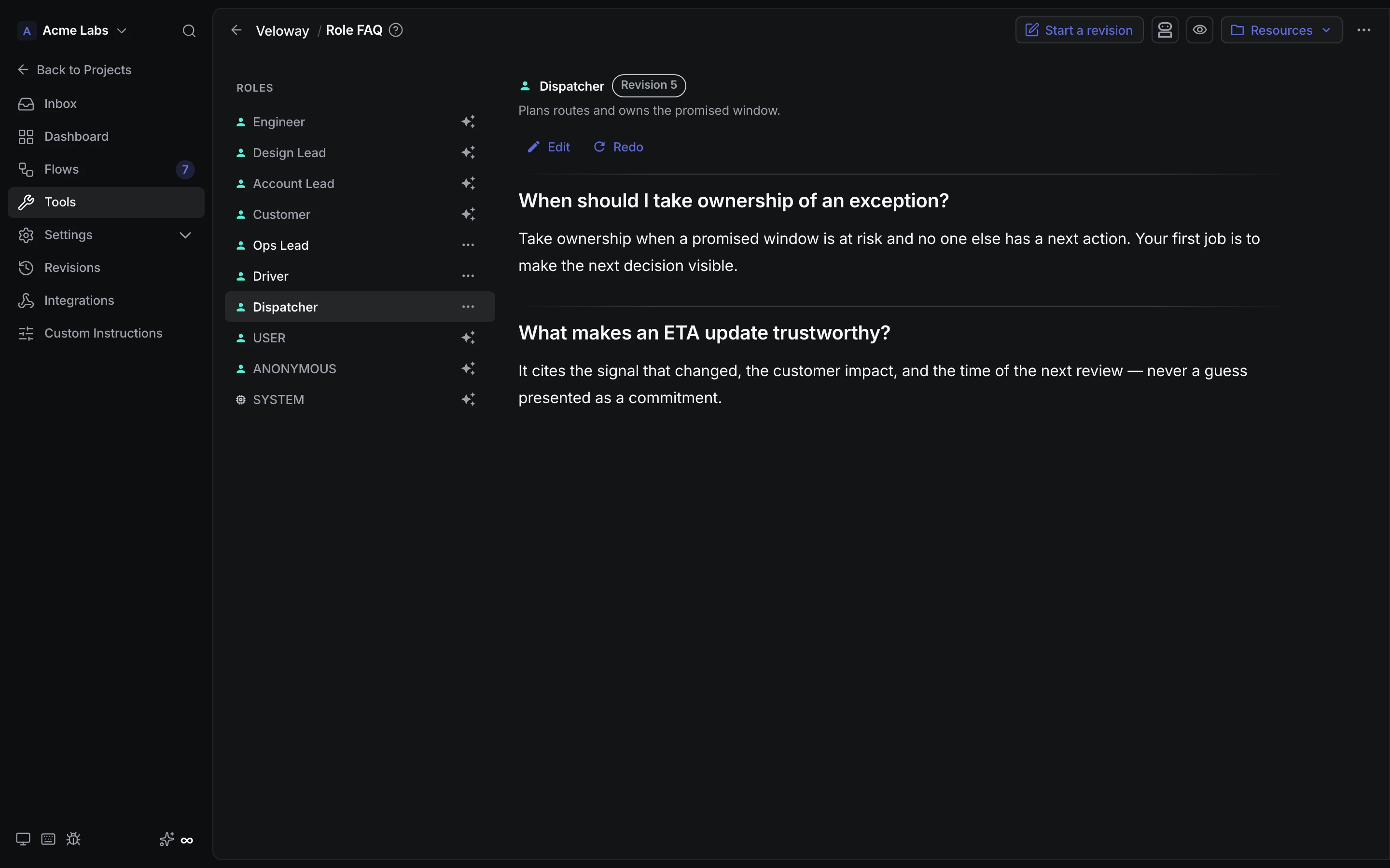 CrystalSpec Role FAQ for a Veloway Dispatcher.